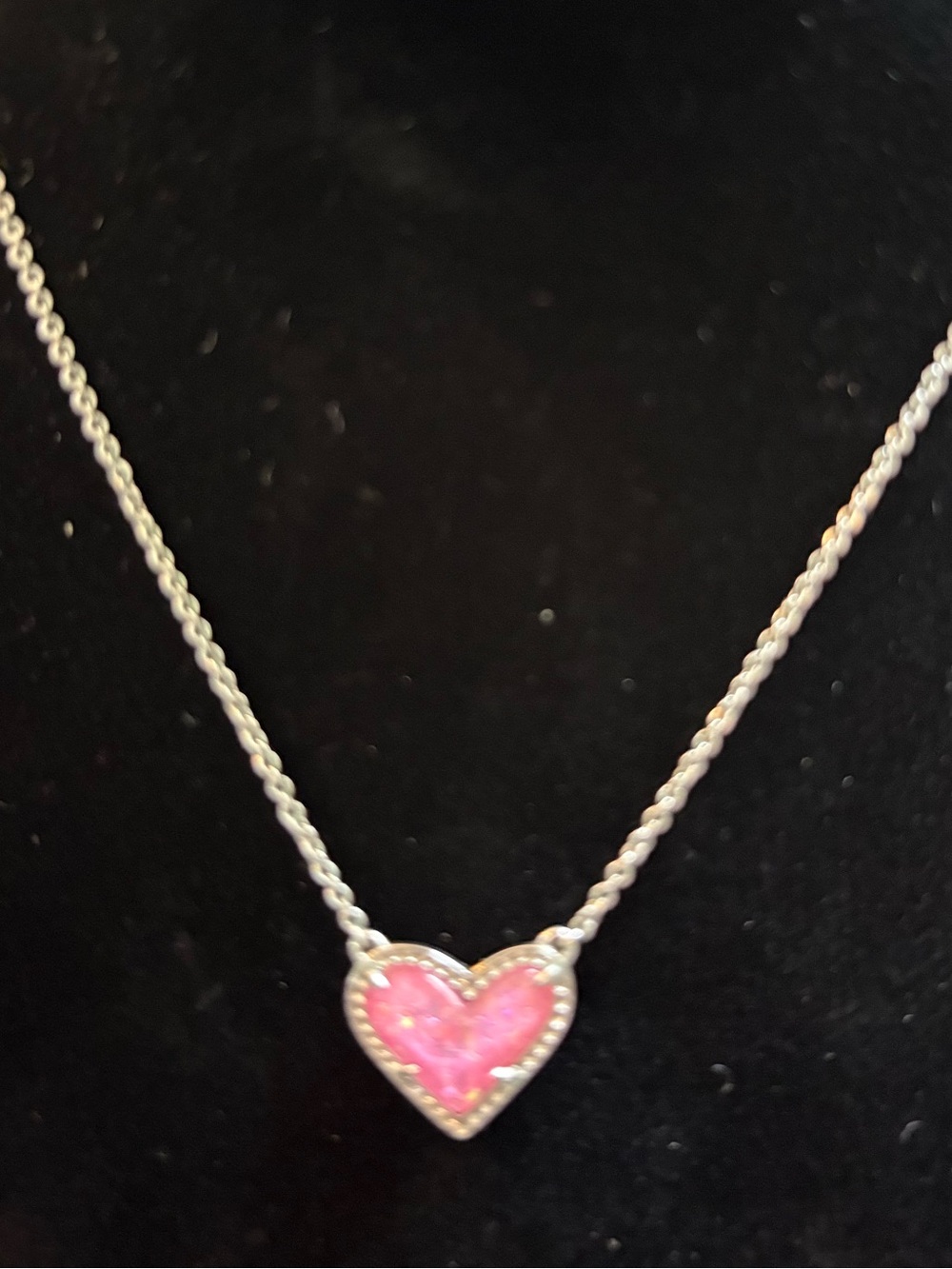 Kendra Scott Silver Ari Necklace with Pink  Heart Pendant